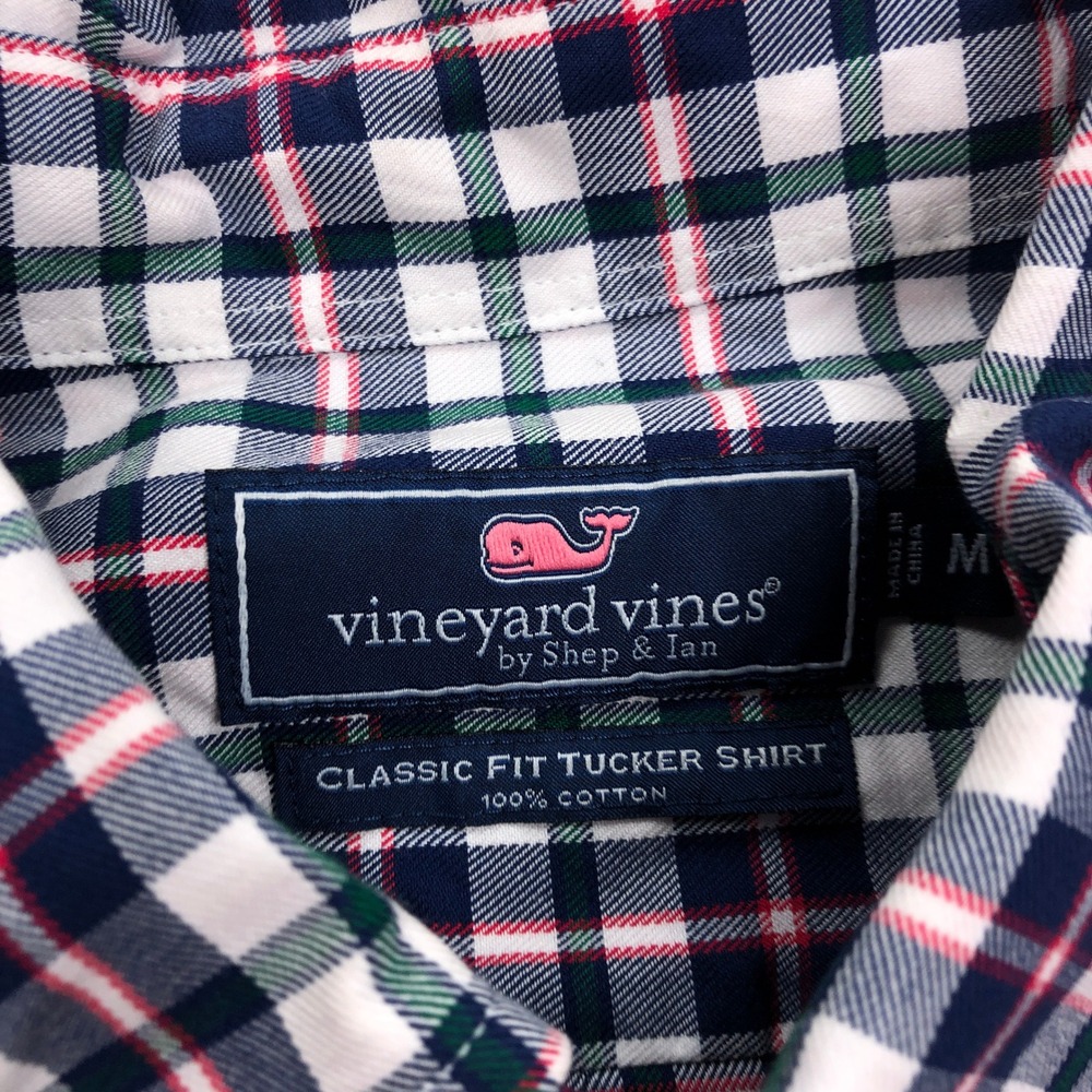Vineyard Vines Classic Fit Tucker Shirt Mens Medium Plaid Button Down Navy Red - Picture 3 of 9